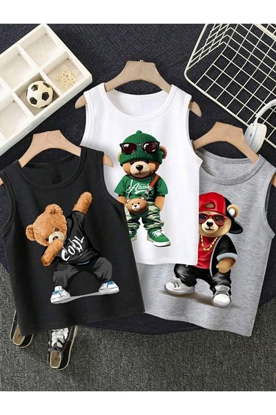 Machetta Boy's Sleeve Relax Teddy Bear Printed T-Shirt Set