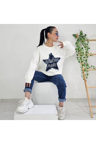 6 butik altı üstü butik Hanorac cu detaliu din denim stea