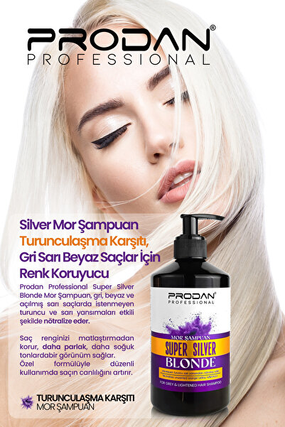 Prodan Silver Mor Şampuan Turunculaşma Karşıtı, Gri Sarı Beyaz Saçlar İçin Renk Koruyucu 500 ml