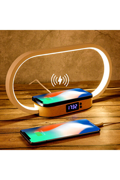 MultiZone Kablosuz Şarjlı LED Işıklı Masa Lambası Alüminyum Alaşım Masif Ahşap