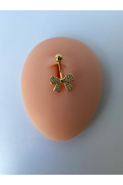 kurukafagift Steel Belly Piercing Bow Ribbon Model Zircon Stone Shiny Elegant