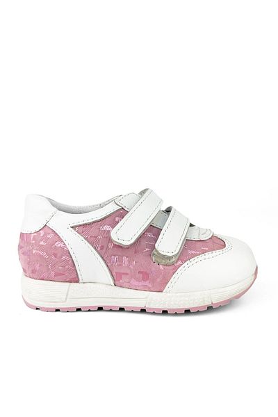 Cici Bebe Ayakkabı Genuine Leather White Pink Patterned Girls' Shoes
