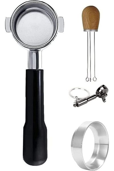 COOYA Coffee Bottomless Portafilter for Delonghi Filter 51MM with basket,with Wood Handle Needle,keychain