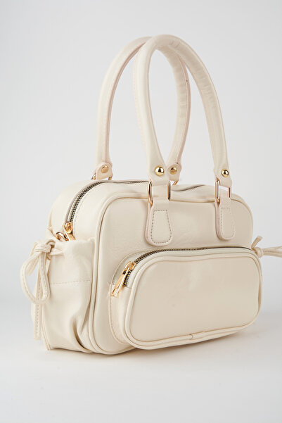 Vivaq Women's Mila Cream Wrinkled Shiny Faux Leather Zipper Closure Strap Handbag and Shoulder Bag