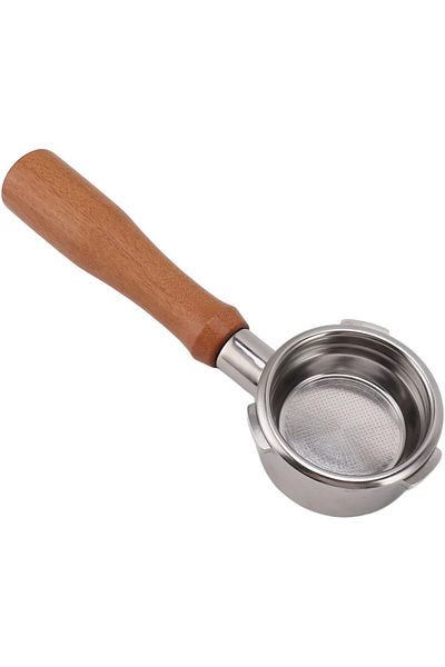 COOYA 58mm Bottomless Portafilter, 3 Ears Stainless Steel, Filter Basket & Wood Handle