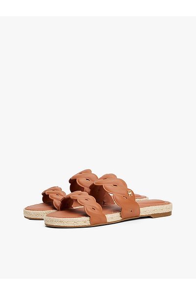 Tommy Hilfiger Women's Straw Sole Double Knitted Band Comfortable Brown Slippers Fw0Fw08503-Gpa