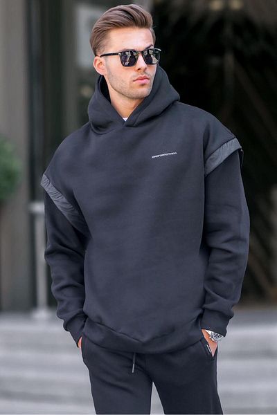 Madmext Black Oversize Hooded Sweatshirt 6147