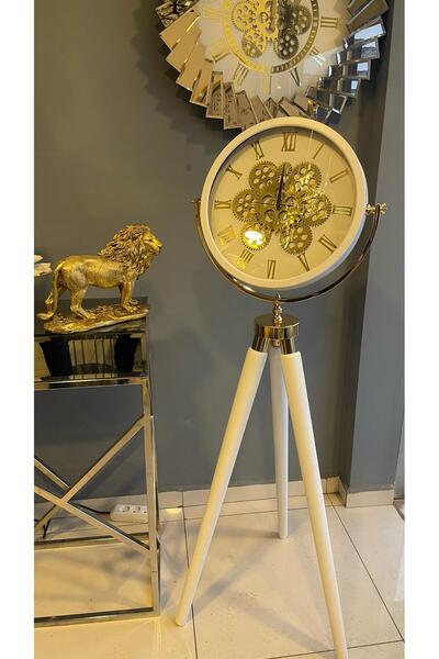 LİBAS TRİPOD AHŞAP AYAKLI ÇARKLI SAAT BEYAZ