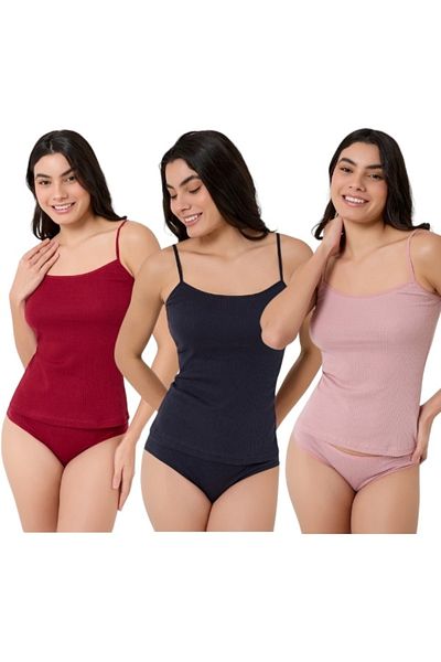 MrrMajestic Ribbed Women's Athlete Panties Set 3 Pack. (Bordo - Rose - Laci)
