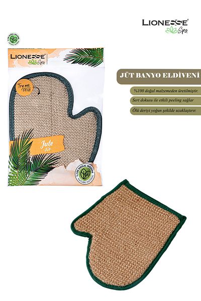 Lionesse Jute Bath Glove R-405 - 100% Natural, Turkish Bath, Spa, Exfoliating Effect