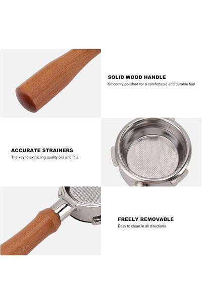 COOYA 58mm Bottomless Portafilter, 3 Ears Stainless Steel, Filter Basket & Wood Handle