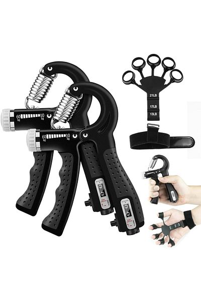 COOYA Hand Grip Strengthener Trainer Kit, Forearm Grip Adjustable Resistance, Finger Stretcher, Black