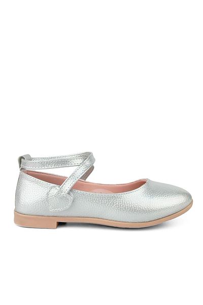 Cici Bebe Ayakkabı Tiana Girl's Silver Ankle Wrap Velcro Ballerinas