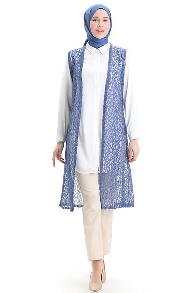 sefamerve Lace Long Vest 8742-03 Blue