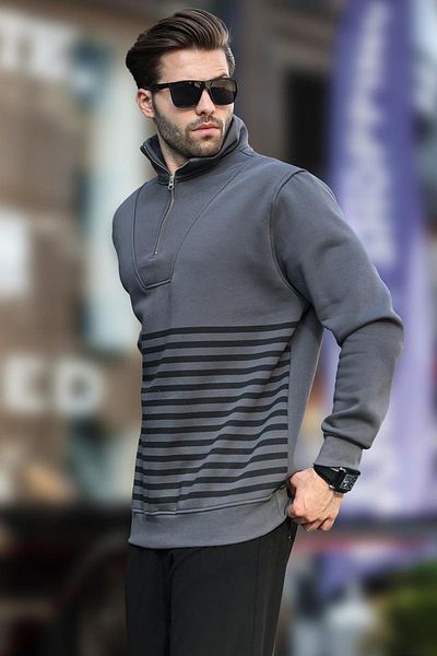 Madmext Φούτερ με φερμουάρ 7056 Model Smoked Stripe