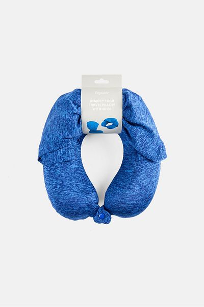 Algspar Memory Foam Travel Pillow With Hood, Blue
