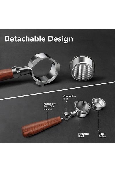 COOYA Bottomless Portafilter, 54mm 3 Ears Portafilter Rosewood with Stainless Steel Filter Basket
