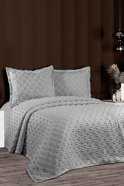 CANDAN ÇEYİZ Pompon Modern 3 Piece Double Multi-Purpose Cover Bedspread