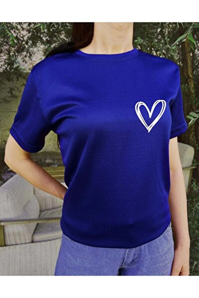 EYAX MODA Tricou de damă cu imprimeu inimă, croială relaxată, cu decolteu rotund