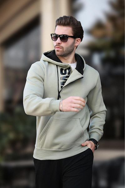 Madmext Mintgrünes Kapuzensweatshirt mit Reißverschluss 1767