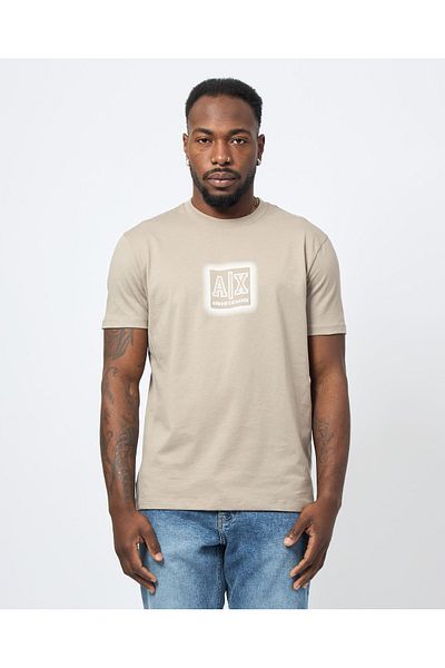 Armani Exchange Ανδρικό μπλουζάκι με κανονική εφαρμογή, βαμβακερό στρογγυλό λαιμό, ανάγλυφο λογότυπο στο στήθος, κοντομάνικο μπεζ μπλουζάκι XM0
