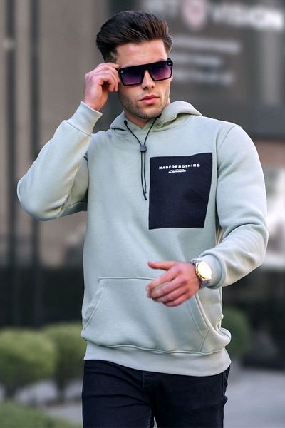 Madmext Mint Green Printed Hooded Sweatshirt 6004