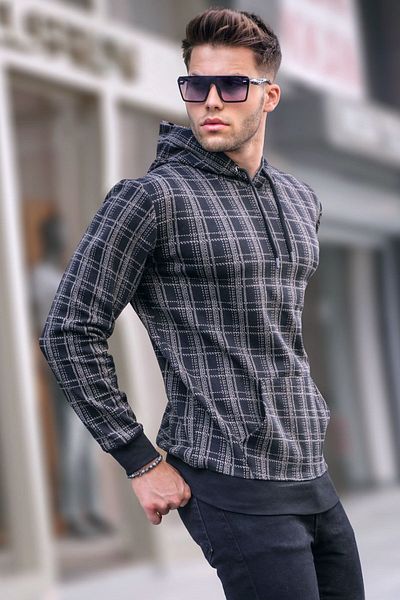 Madmext Black Hooded Sweatshirt 5330