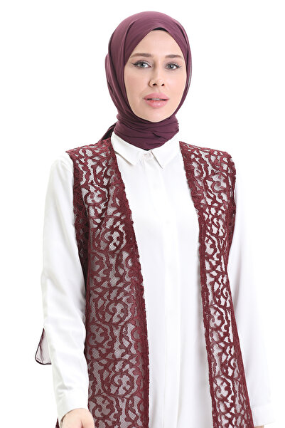 sefamerve Lace Long Vest 8742-04 Claret Red