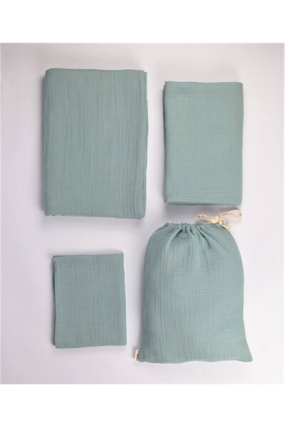 Cigit Pursed Muslin Duvet Cover Set 100X135 cm / - 3cm Sheet 120X150 Pillow 35X45 cm Mint Green