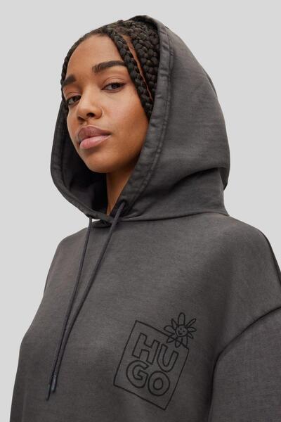 Hugo Boss Oversize Kapüşonlu Kadın Sweatshirt Siyah