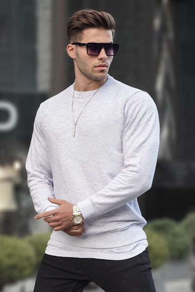 Madmext Karmelange Basic Herren-Sweatshirt mit Rundhalsausschnitt 6047
