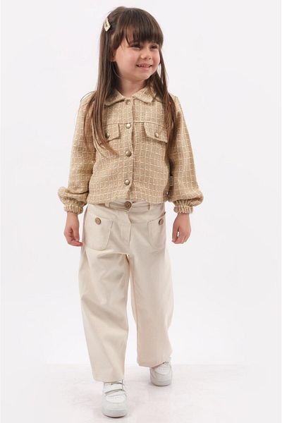 Mini Baray Girl's Flared Trousers & Jacket 2-Piece Set (2-3-4-5 Years) - Cotton