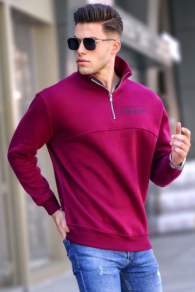 Madmext Φούτερ με φερμουάρ Claret Red Printed 6001