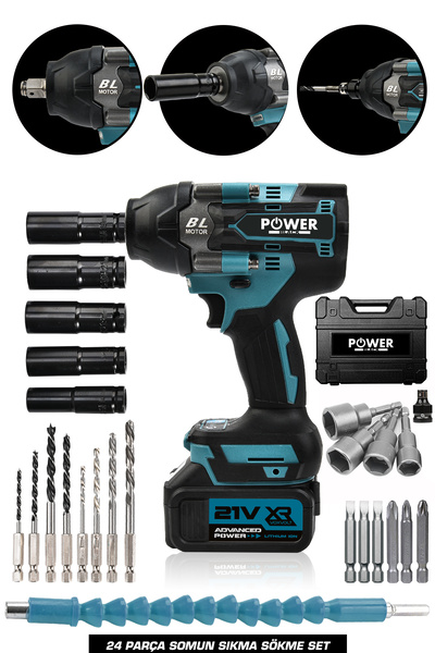 POWER BLACK 800 Nm Bijon Sökme 2 Bataryalı 24 Parçalı