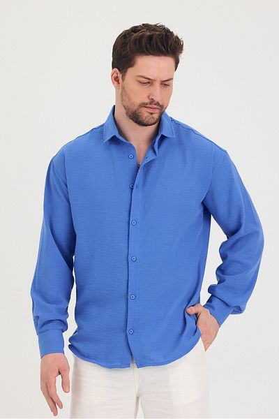 COOL TARZ Мъжка риза с дълъг ръкав Slim Fit, памучен/ленен ефект