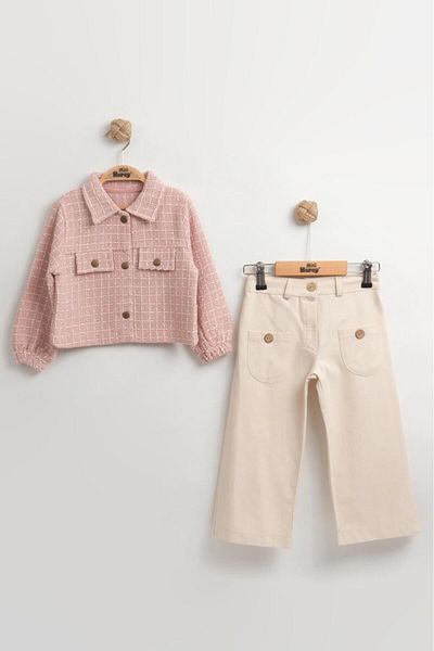 Mini Baray Girl's Flared Trousers & Jacket 2-Piece Set (2-3-4-5 Years) - Cotton