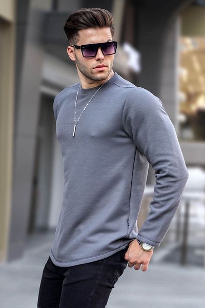 Madmext Smoked Crew Neck Regular Fit Basic Sweatshirt 6023