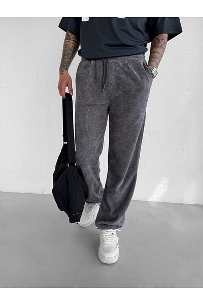 ablukaonline Men's Baggy Fit Elastic Waist Comfortable Textured Knitted Trousers Anthracite