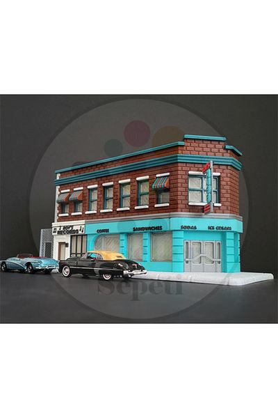 Bi'şeyler Sepeti 1:64 Lou's Cafe Diorama Diecast Model (Excluding the Vehicle.)