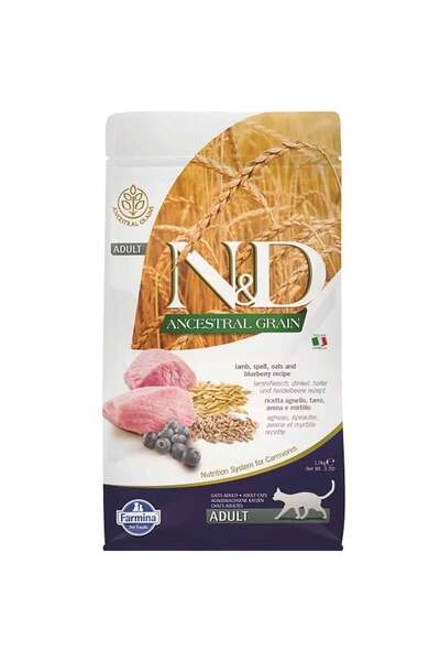 N&D Ancestral Kuzu Etli ve Yaban Mersinli Tahıllı Yetişkin Kedi Maması 1.5 Kg