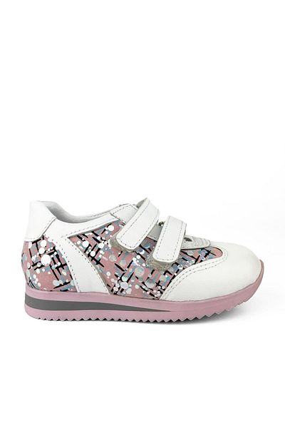 Cici Bebe Ayakkabı Genuine Leather White Lilac Patterned Girls' Shoes