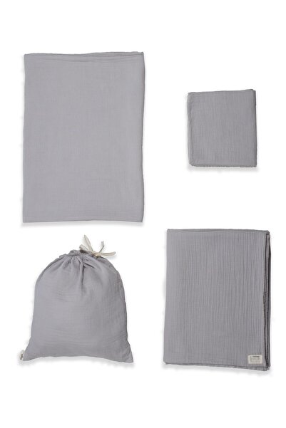 Cigit Pouch Muslin Duvet Cover Set 100x135 Cm / - 3cm Sheet 120x150 Pillow 35x45 Cm Gray