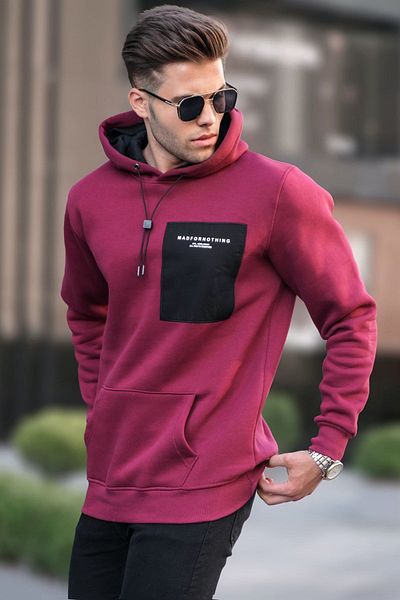 Madmext Φούτερ Claret Red Printed Hooded 6004