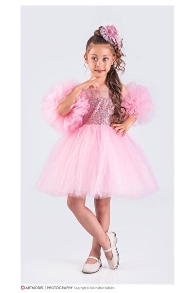 RAPAPA Girl's Sequined Tutu Birthday & Wedding Girl's Evening Dress 1616 Pudra
