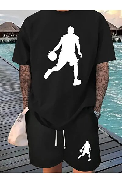 LAND MODA Set casual din două piese pentru bărbați, cu imprimeu cu silueta de...