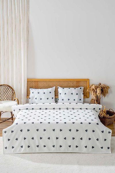 Riva Black Mini Hearts Double Printed Pique 200 X 220 cm