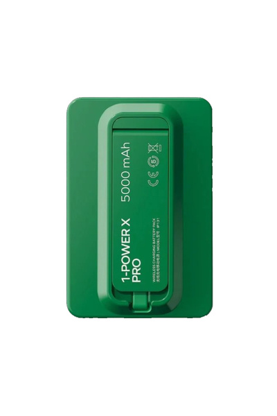 Momax 1-Power X Pro Magnetic Wireless Battery Pack (5000mAh) with Stand and Built-in USB-C Cable (Green)