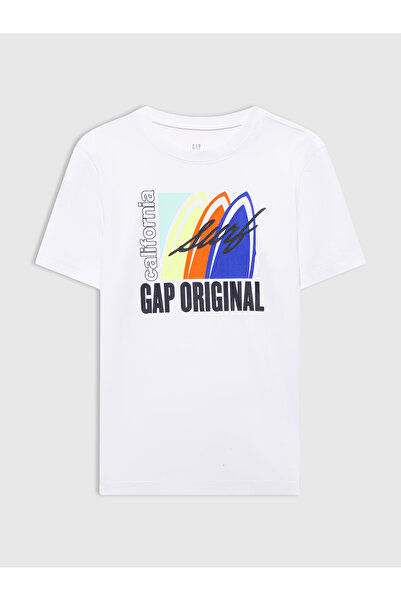 GAP Erkek Çocuk Beyaz Grafik Baskılı Mayo T-Shirt
