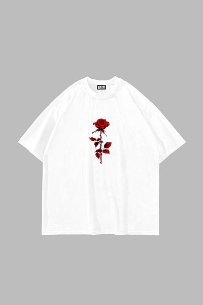 Sekizbiraltı Roses Lovers Printed Oversize Unisex Λευκό Tshirt