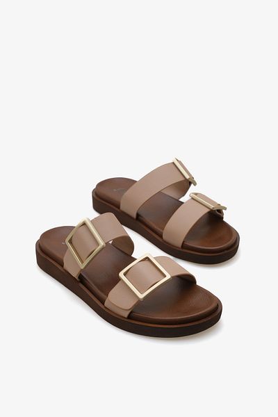 Stella Women's Double Banded Gold Buckle Casual Slippers